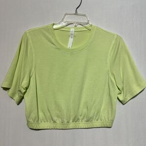 Stori. Cropped Top Women's 6 Green Stretch Round Neck Short Sleeve‎ Pullover